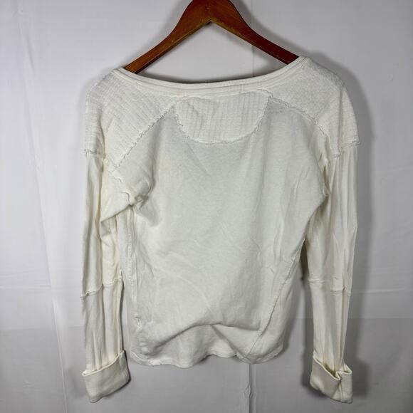 We The Free Free People Waffle Knit Thermal Top Ivory Distressed V Neck S - Picture 3 of 3